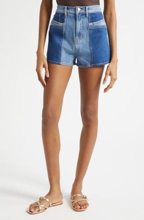 Veronica Beard Elijah Colorblock Denim Shorts in Rebel Blue Colorblock at Nordstrom, Size 23
