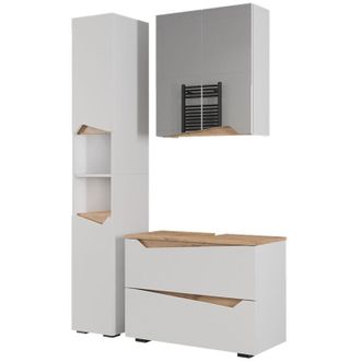 Vicco Conjunto De Muebles De Ba&ntilde;o Marelle, Blanco/artesano, 3 Piezas Con Armario Alto, Vicco
