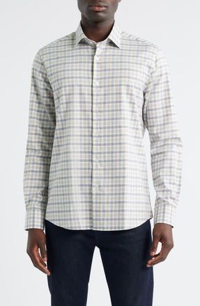 Scott Barber Regular Fit Check M&eacute;lange Cotton Gingham Button-Up Shirt in Khaki at Nordstrom, Size Xx-Large