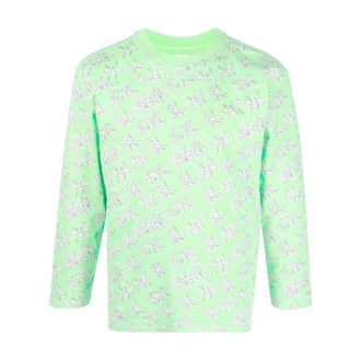ERL Erl, Tops, Dames, Groen, XL, Katoen, Bedrukte gebreide longsleeve T-shirt