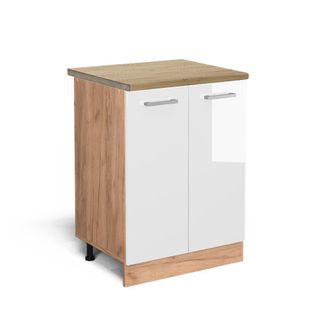 Vicco Mueble Bajo De Cocina R-line, Blanco Alto Brillo, 60 Cm, Et Roble