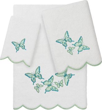 Linum Home Textiles 100% Turkish Cotton Britney Scallop 3Pc Embellished Towel Set