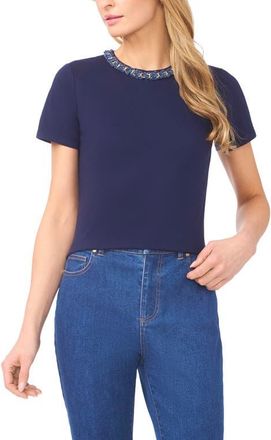 CeCe by Cynthia Steffe Denim Trim T-Shirt in Classic Navy at Nordstrom, Size X-Large