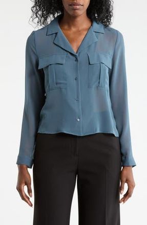 T Tahari Print Long Sleeve Crop Blouse in Deep Slate Blue at Nordstrom Rack, Size X-Large