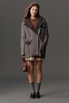 NVLT Chevron Knit Double-Breasted Blazer Jacket