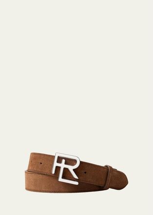 Ralph Lauren Purple Label Mens Stacked R-Buckle Suede Belt