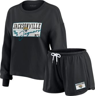 WEAR by Erin Andrews Womens WEAR by Erin Andrews Black Jacksonville Jaguars Heavy Rugby Jersey Long Sleeve T-Shirt & Shorts Lounge Set at Nordstrom, Size Xx-Large