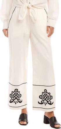 Karen Kane Evie Embroidered Drawstring Ankle Pants In Cream