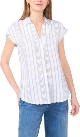 Vince Camuto Relaxed Fit Stripe Cap Sleeve Top in Ultra White at Nordstrom, Size Xx-Large