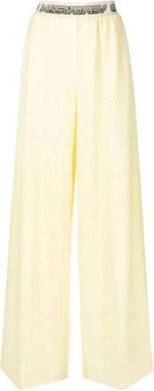 Stella McCartney Logo Wool Wide Leg Pants - Dames - Wijde Broeken - Geel - S - Wol - Broeken