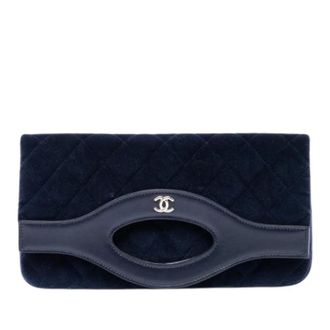 Chanel Pre-owned Quilted Velvet Clutch - Dames - Pre-owned - Blauw - Maat: ONE Size Velours