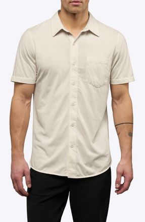 Cuts AO Curved Hem Short Sleeve Button-Up Shirt in Ivory at Nordstrom, Size Medium