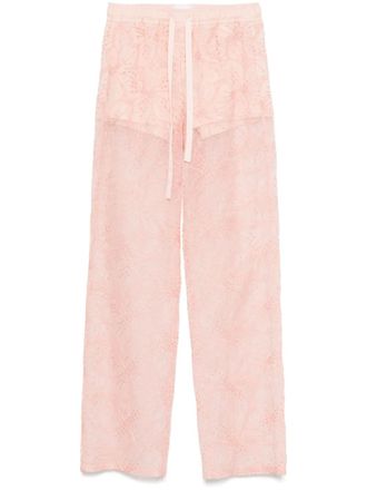 Genny floral-embroidered organza trousers - Pink