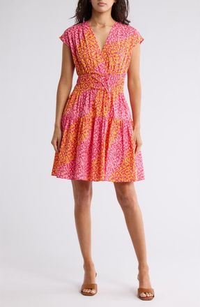 Derek Lam Tora Floral Print Shirred Dress in Pink/Marigold at Nordstrom Rack, Size 8