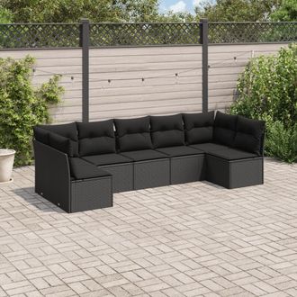 vidaXL Vidaxl - Set De Comedor De Jard&iacute;n 7 Pzas Y Cojines Rat&aacute;n Sint&eacute;tico Negro