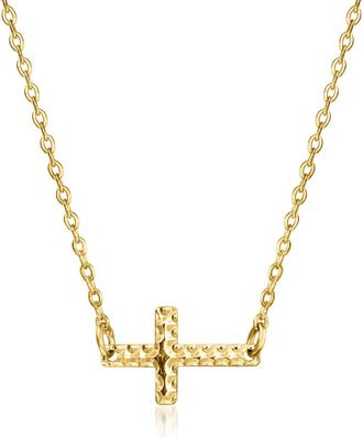 RS Pure by Ross-Simons Italian 10kt Yellow Gold Sideways Cross Necklace
