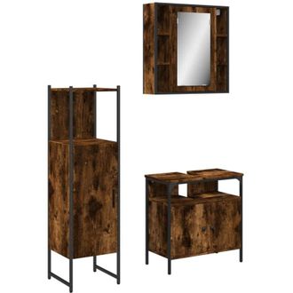 vidaXL Set De Muebles Ba&ntilde;o 3 Pzas Madera Contrachapada Roble Ahumado Vidaxl