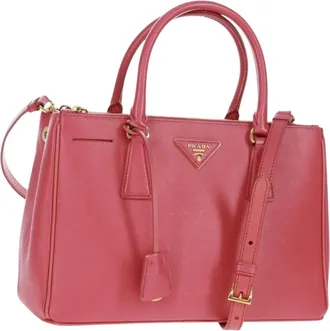 Prada Galleria Double Zip Tote Saffiano Leather Pink Leather Handbag (Pre-Owned)