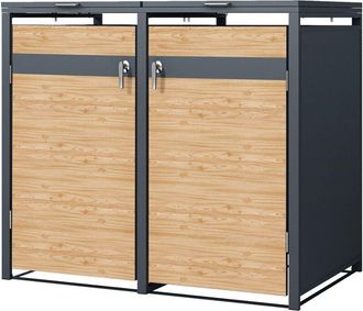 ML Design Ml-design Cobertizo De Exterior Para 2 Cubos De Basura De 240l 132x80x116,3cm Con Aspecto Alerce Antracita Mueble Cubrecontenedor De Acero Resistente 