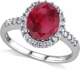 Allurez Oval Lab Ruby & Halo Lab Grown Diamond Engagement Ring 14k White Gold 3.57ct
