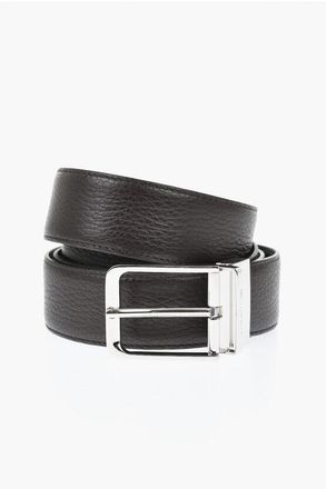 Corneliani Reversible Hammered Leather Belt With 35mm Metal Buckle size 100