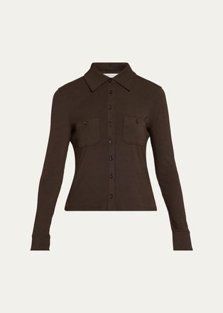 Frame Denim The Pocket Rib-Knit Polo Shirt