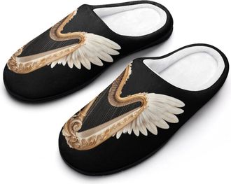 Generic Harp with Wings Mens House Slippers Memory Foam Washable Cotton Slip on Home Shoes