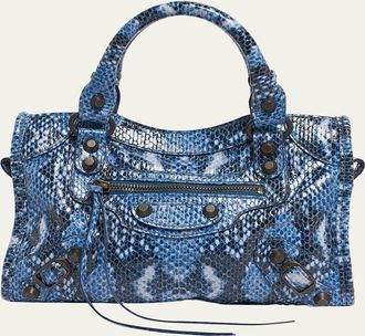 Balenciaga Le City Mini Python-Embossed Leather Top-Handle Bag