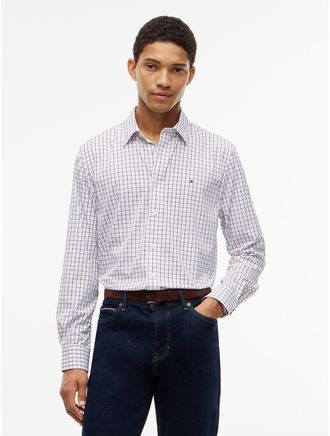 Tommy Hilfiger Mens Regular Fit Check TH Performance Shirt - Burgundy - XXL