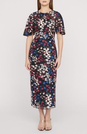 JS Collections Ursala Embroidered Flutter Sleeve Gown in Black Multi at Nordstrom, Size 16