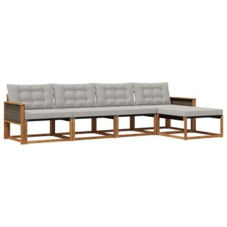 vidaXL Conjunto De Sof&aacute;s De Exterior 5 Pcs Natural Y Gris Claro Vidaxl