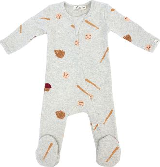 Oh Baby! Baseball Print Zipper Footie in Heather Grey at Nordstrom, Size 9M