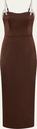 Rachel Gilbert Leora Crystal-Strap Crepe Ankle Gown