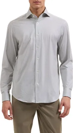 Bugatchi Devon OoohCotton Geo Print Button-Up Shirt in Olive at Nordstrom, Size Xx-Large