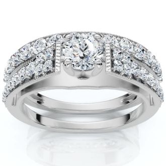 Pompeii3 1Ct TW Vintage Engagement Wedding Ring Set Lab Grown 14k Gold