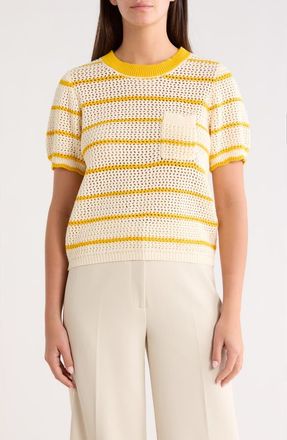 Sugarlips Dannah Stripe Open Knit Sweater in Cream-Yellow at Nordstrom, Size X-Large