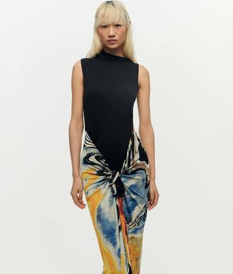 Desigual Vestito nero senza maniche stampato