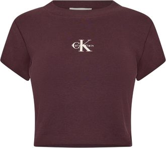 Calvin Klein Gestreepte crop-top met enkel logo voor dames (Mokka Bruin)