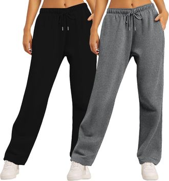 Generic Fleece Lined Joggers Womens Wide Leg Joggers Fleece Sweatpants Oversized Baggy Jogger Jogging Bottoms High Waisted Drawstring Ladies Tracksuit Bottoms