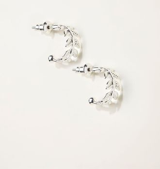 Fat Face FatFace Silver Tone Leaf Hoop Earrings