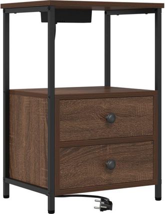 vidaXL Vidaxl - Bedside Cabinet with Charging Station Brown oak Engineered Wood
