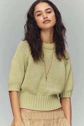 Maeve Elbow-Sleeve Cotton-Blend Crew Pullover