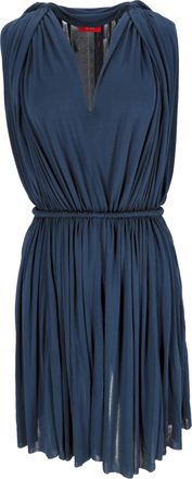 Lanvin V-Neck Gathered Mini Dress in Navy Blue Viscose