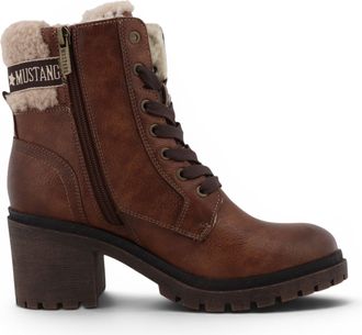 Mustang Womens Cognac Brown Winter Warm Heeled Lace-Up Boots - M0122001