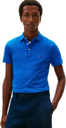 Tommy Hilfiger Mens Short Sleeve Polo Shirts in Slim Fit with Stretch and Organic Pique Cotton, Vibrant Indigo, XXL
