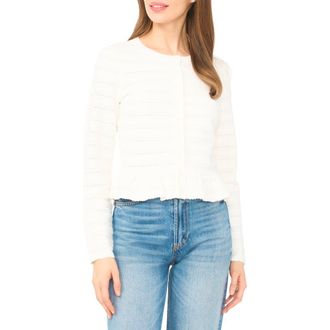 CeCe by Cynthia Steffe Ruffle Pointelle Cardigan in Antique White at Nordstrom, Size Xx-Small