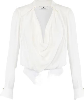 Elisabetta Franchi Body met gedrapeerde kraag en lange mouwen - Wit