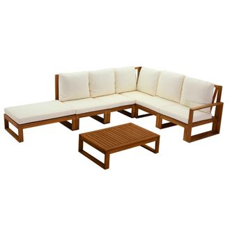 Miliboo Conjunto De Jard&iacute;n Esquinero De Madera Maciza 6-8 Plazas Con Cojines Desenfundables Beige Natural Salsa