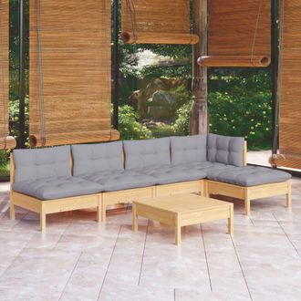 vidaXL Juego De Muebles De Jard&iacute;n 6 Pzas Y Cojines Madera Pino Gris Vidaxl