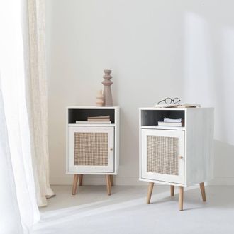 Sweeek Pair Of Scandi-style Bedside Tables With Cupboard in White